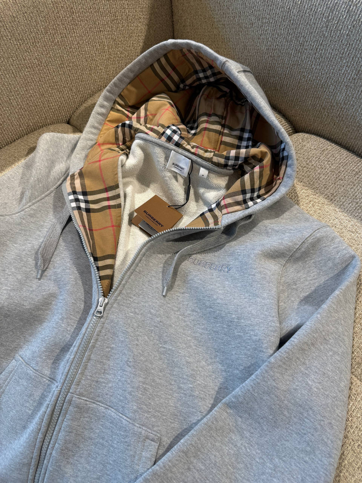 Gray Logo Zip Hoodie for Men