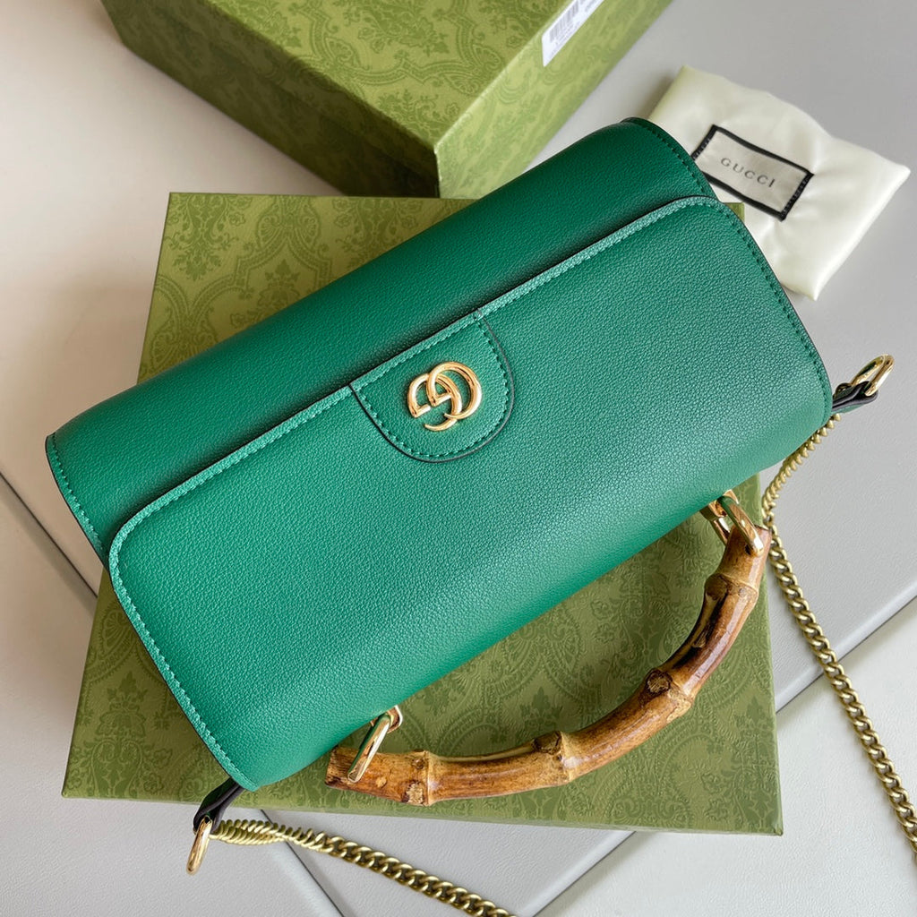 Bamboo Handle Leather Wallet with Chain