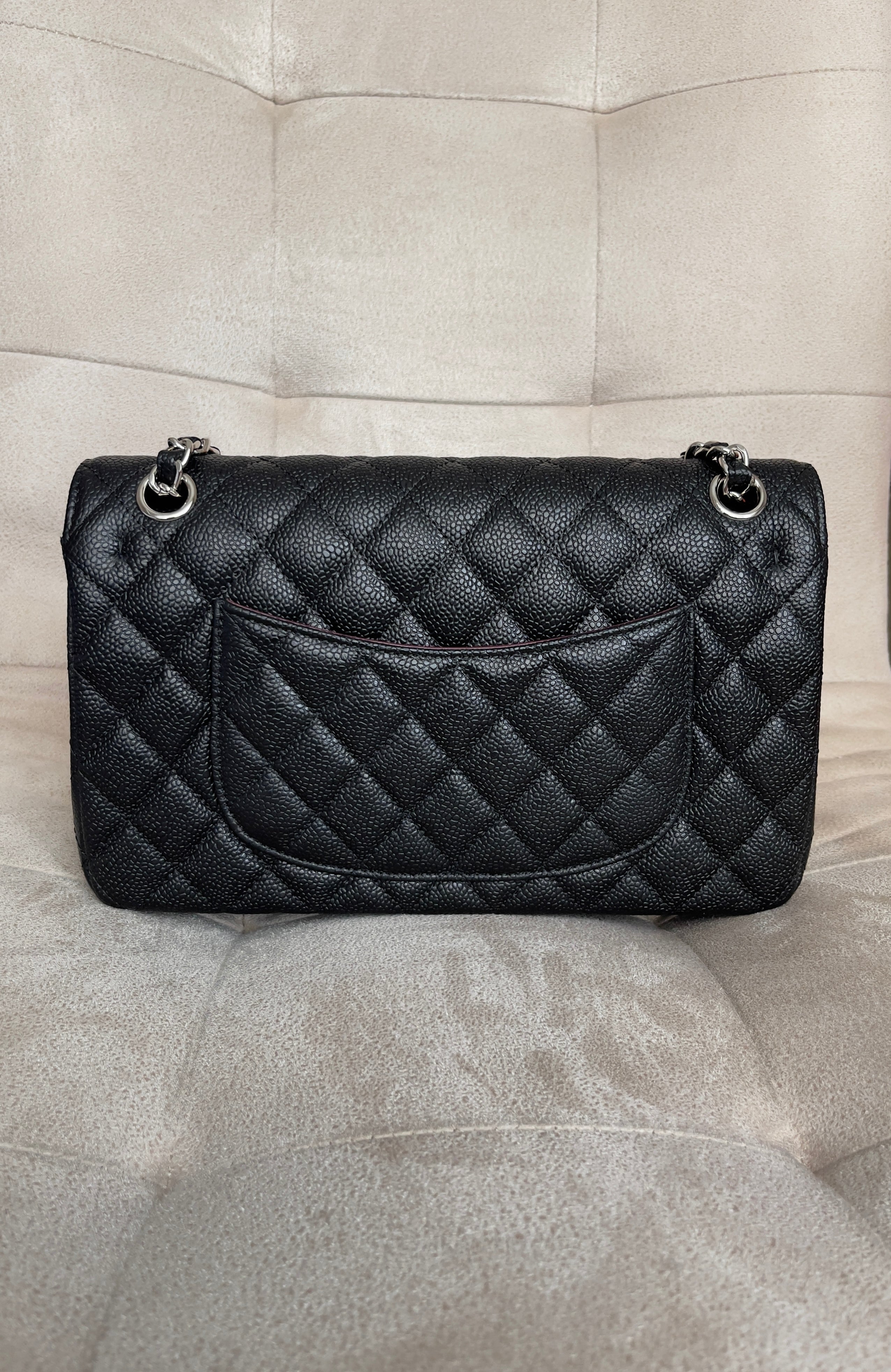 2.55 Classic Double Flap Bag - Black Caviar, Silver hardware