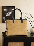 Suede & Leather Boston Top Handle Bag
