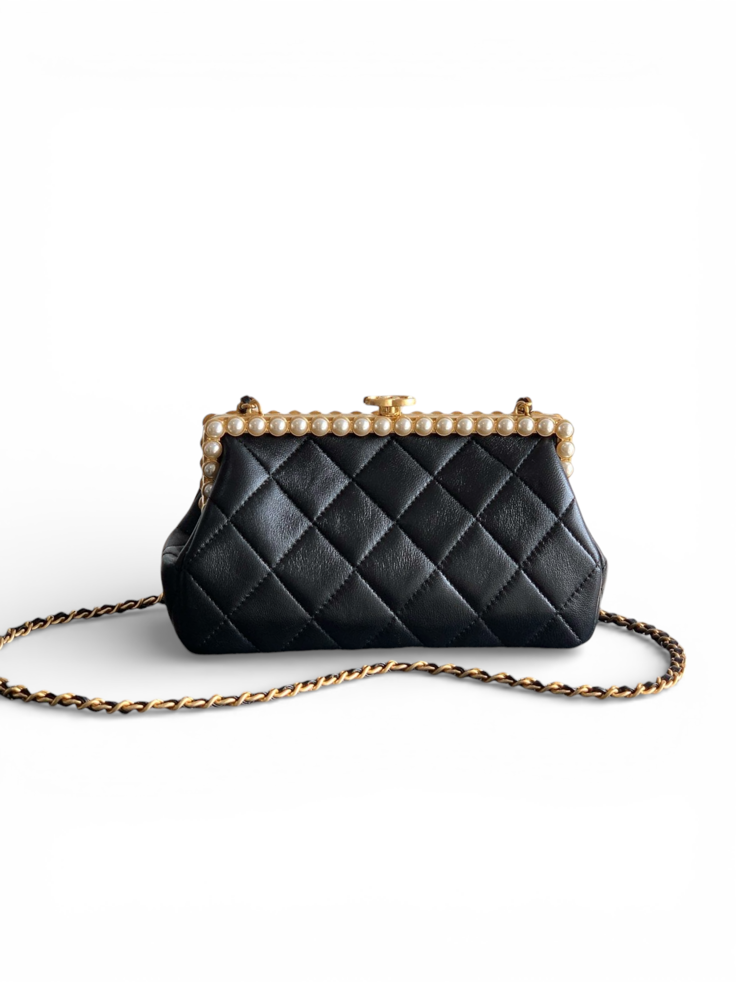 Pearl-Trim Quilted Evening Bag