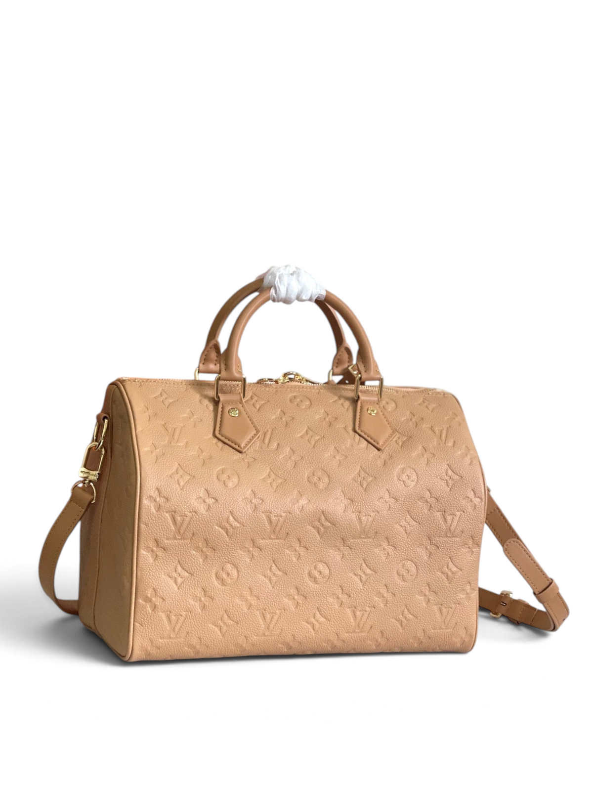 SWORD LUXURY Louis Vuitton Speedy Bandoulière 25 kahverengi Monogram Empreinte deri çanta, altın tonlu donanımlı