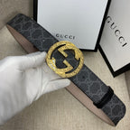 Monogram Canvas Belt with Gold-Tone Interlocking GG Buckle