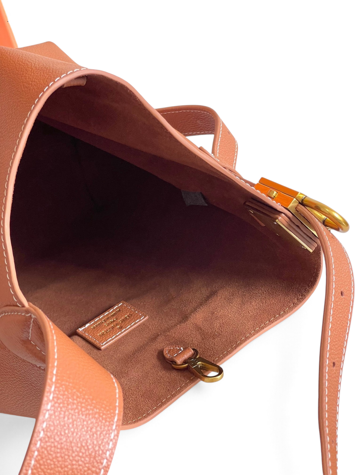 SWORD LUXURY kahverengi deri Low Key hobo çanta, altın tonlu donanım ve geniş iç bölme detaylı