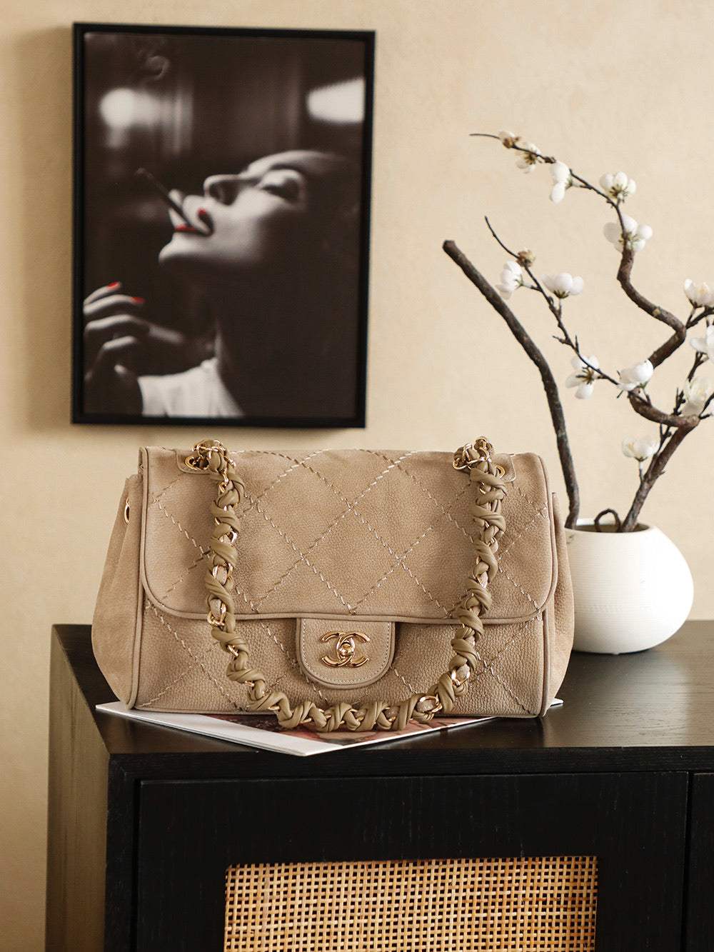 Suede Quilted Chain Underarm Bag