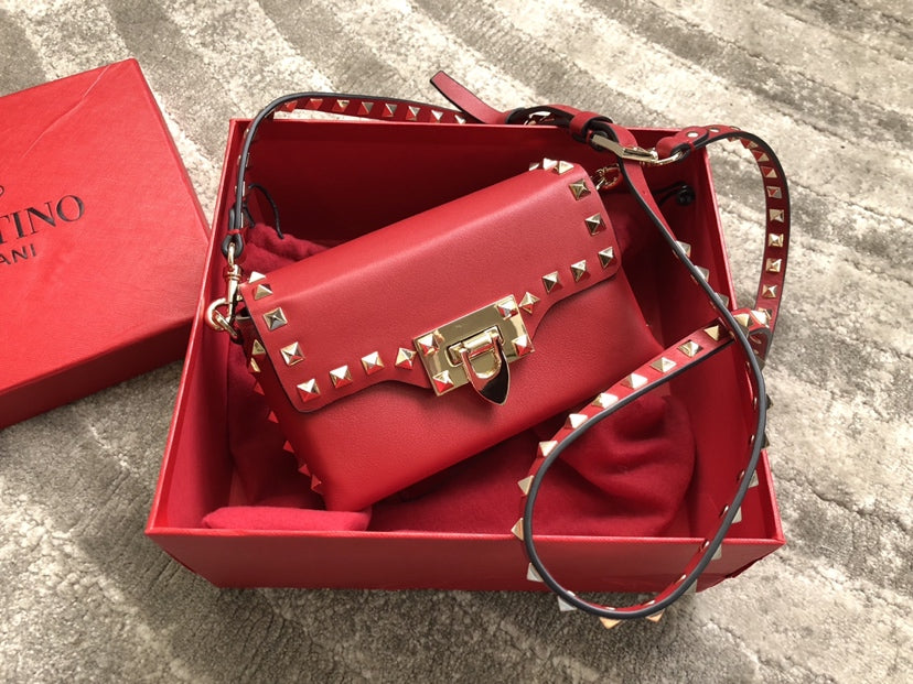 Rockstud Calfskin Shoulder Bag with Studded Strap