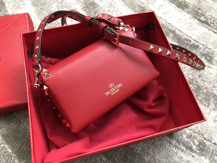 Rockstud Calfskin Shoulder Bag with Studded Strap
