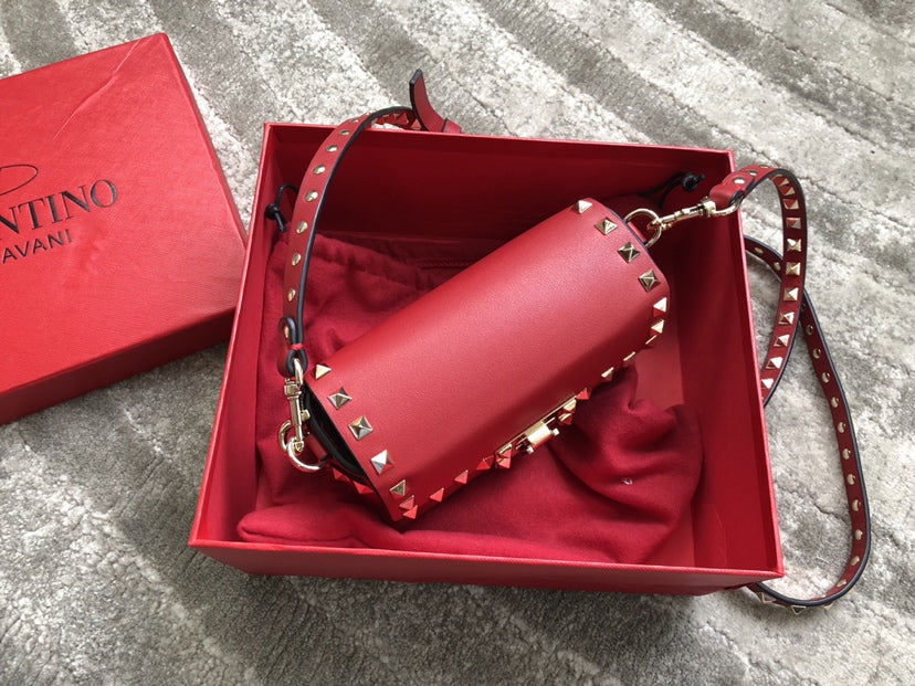 Rockstud Calfskin Shoulder Bag with Studded Strap