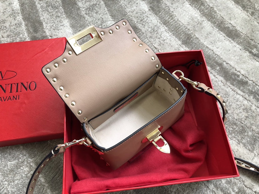 Rockstud Calfskin Shoulder Bag with Studded Strap