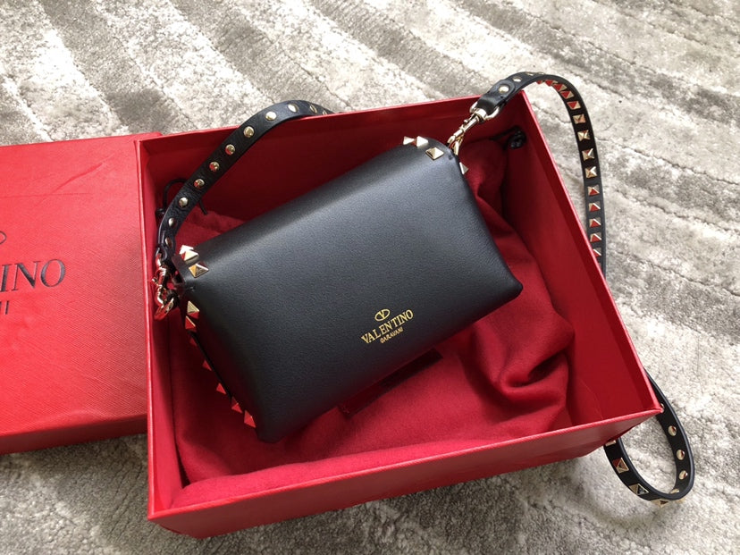 Rockstud Calfskin Shoulder Bag with Studded Strap