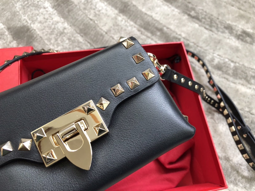 Rockstud Calfskin Shoulder Bag with Studded Strap