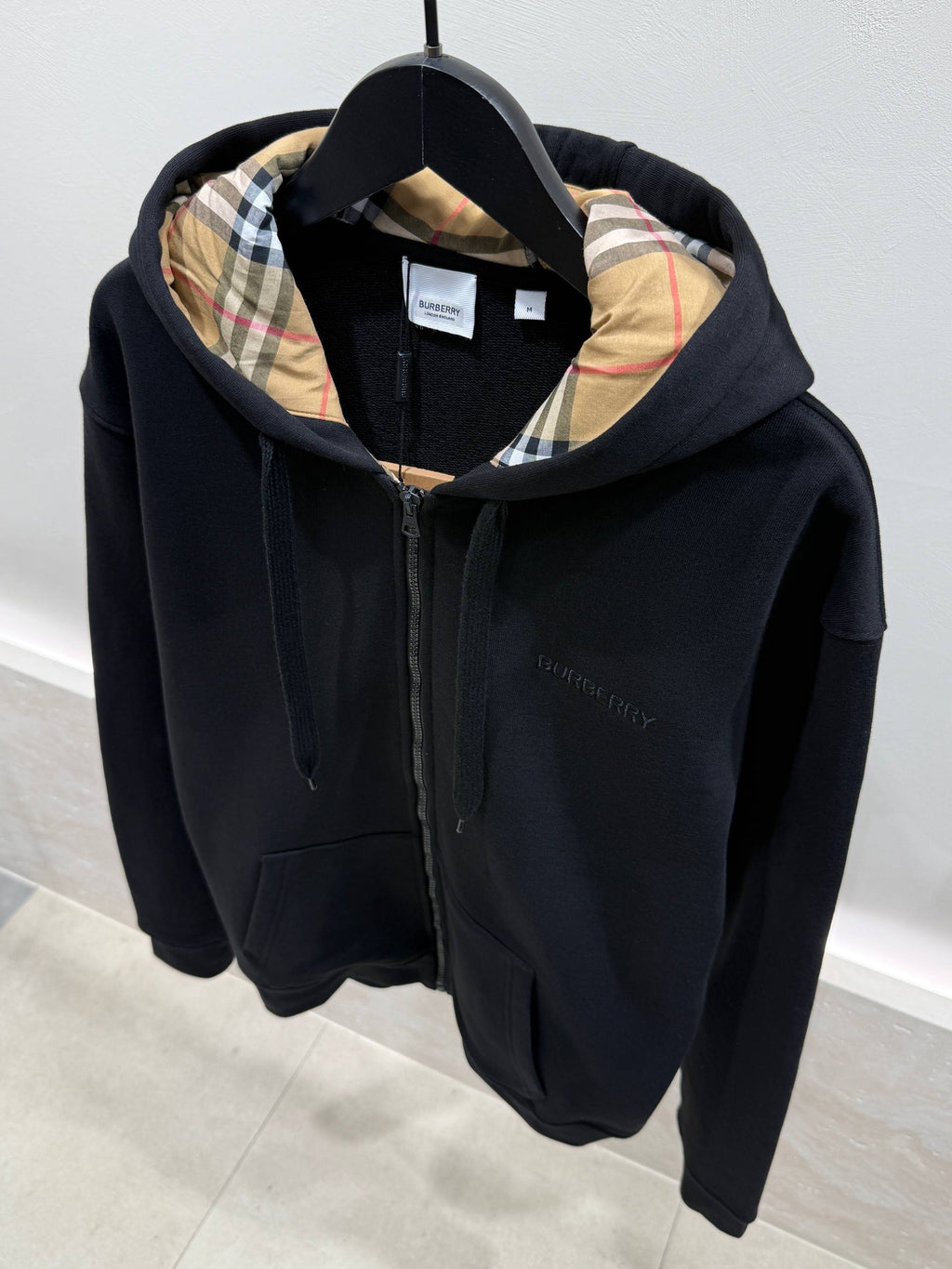 Black Logo Zip Hoodie for Men