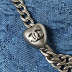 Denim Flap Bag with Silver-Tone Chain