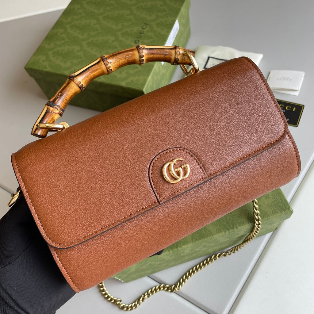 Bamboo Handle Leather Wallet with Chain