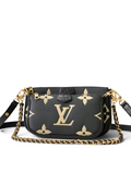 SWORD LUXURY siyah deri Louis Vuitton Multi Pochette çanta, altın zincir askı ve krem rengi monogram detaylı