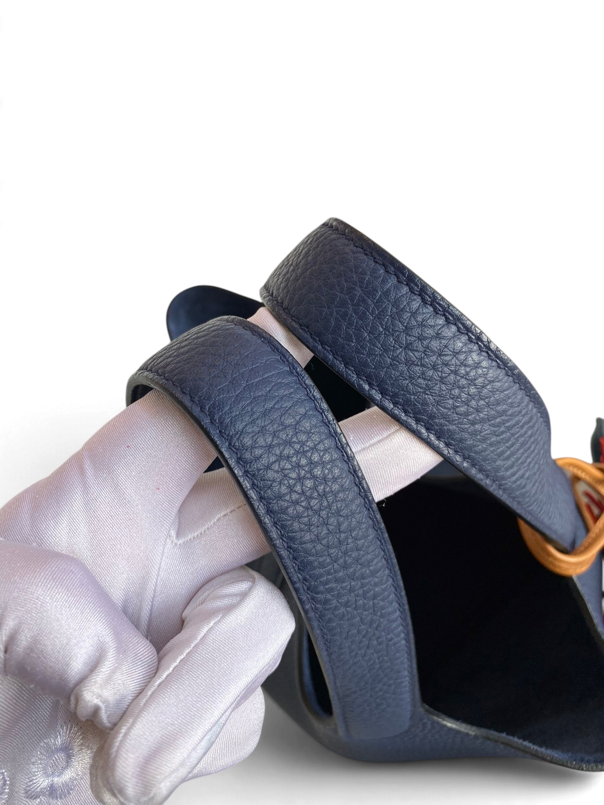 SWORD LUXURY lacivert renkli, dokulu Clemence deri Hermès Picotin 18 çanta sapları ve detayları