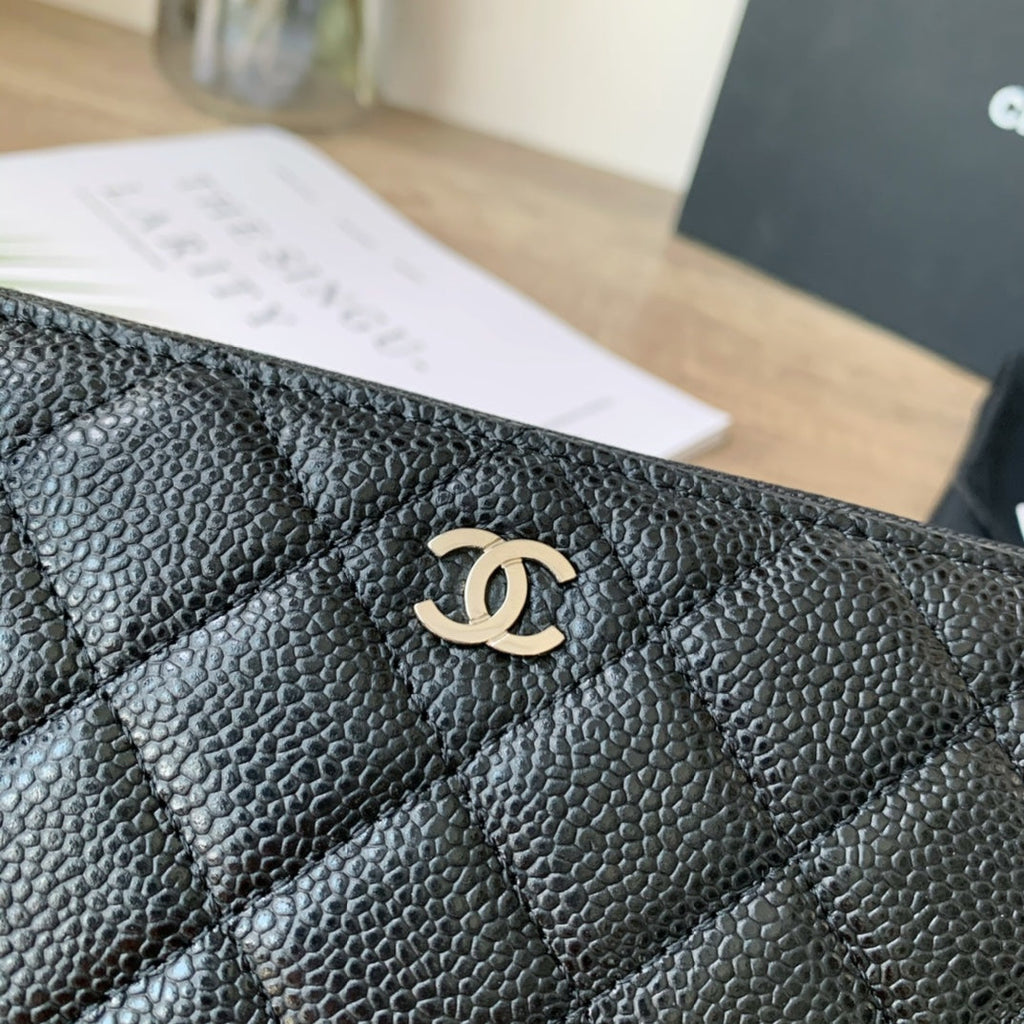 Caviar Leather Quilted Long Flap Wallet