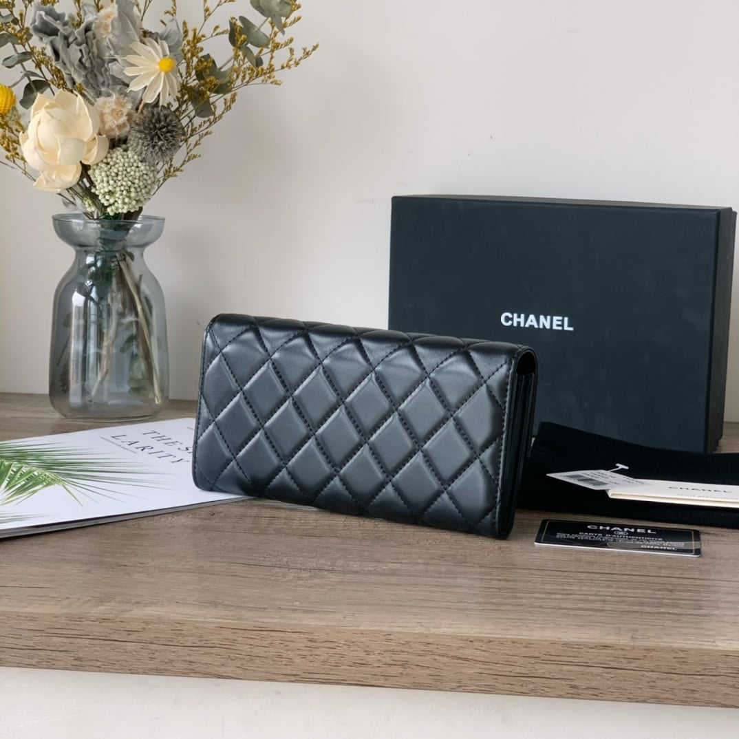 Quilted Long Flap Wallet