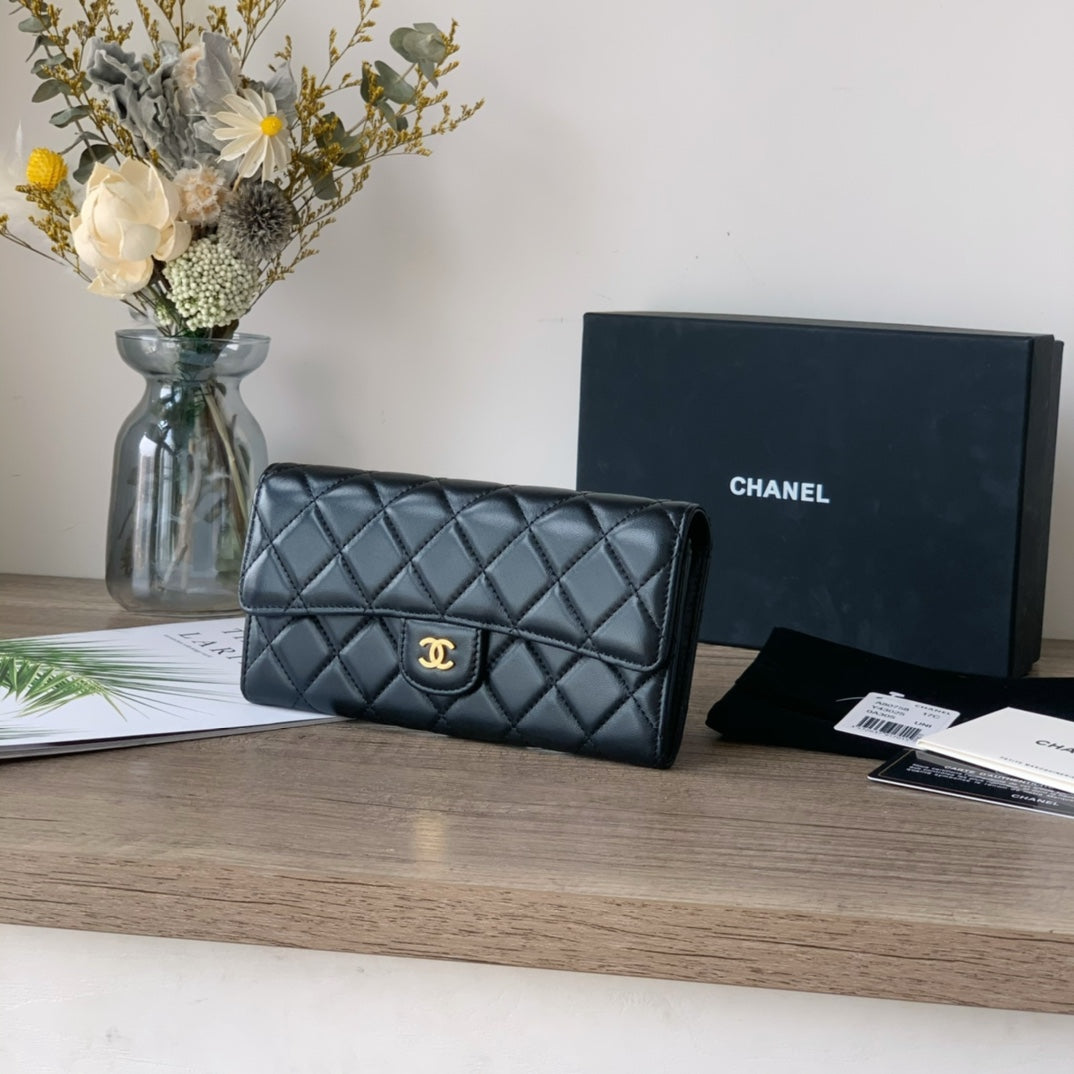 Quilted Long Flap Wallet