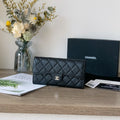 Caviar Leather Quilted Long Flap Wallet