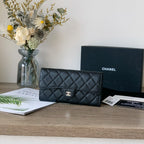 Caviar Leather Quilted Long Flap Wallet