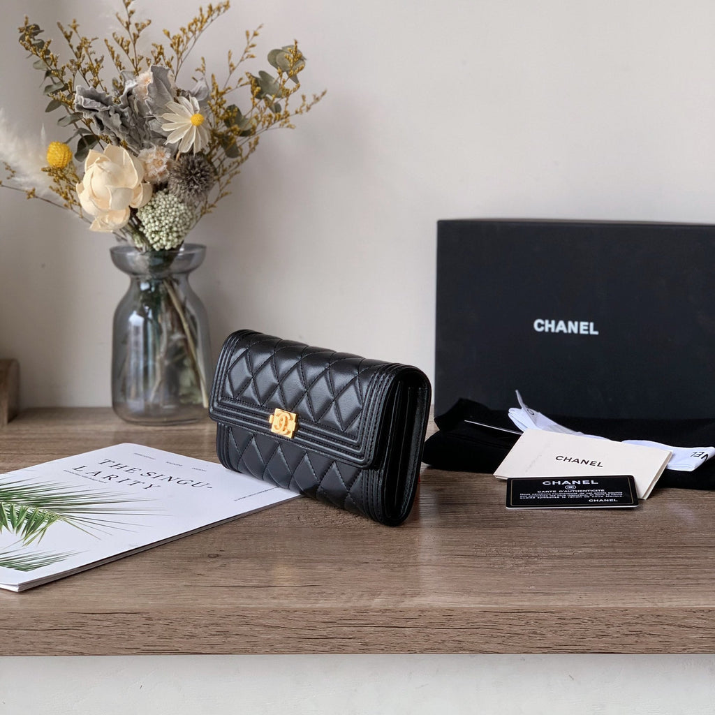Quilted Long Flap Wallet