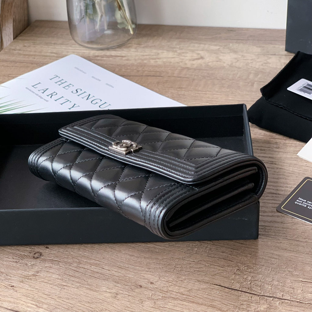 Quilted Long Flap Wallet