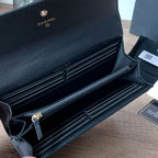 Caviar Leather Quilted Long Flap Wallet