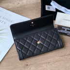 Caviar Leather Quilted Long Flap Wallet