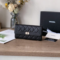 Caviar Leather Quilted Long Flap Wallet