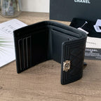 Quilted Caviar Leather Compact Flap Wallet
