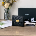 Quilted Caviar Leather Compact Flap Wallet