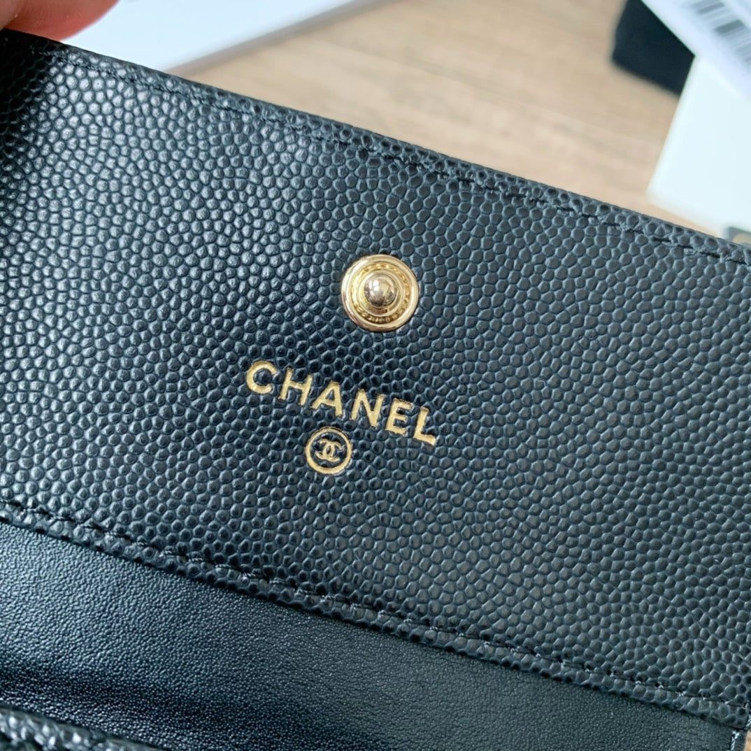 Quilted Caviar Leather Compact Flap Wallet