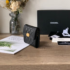 Quilted Leather Compact Flap Wallet