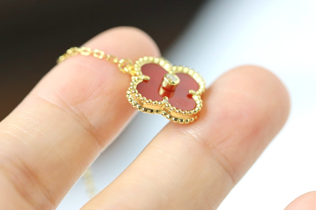 Alhambra Red Carnelian Clover Necklace with Center Stone