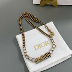 J’ADIOR Crystal Chain Necklace – Antique Gold Finish