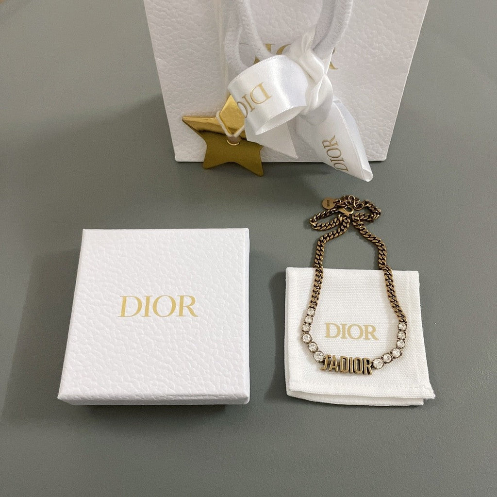 J’ADIOR Crystal Chain Necklace – Antique Gold Finish