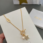 Star Bracelet with Pearl & Crystal Charm in Gold Finish