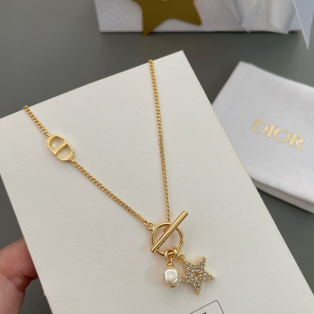 Star Bracelet with Pearl & Crystal Charm in Gold Finish