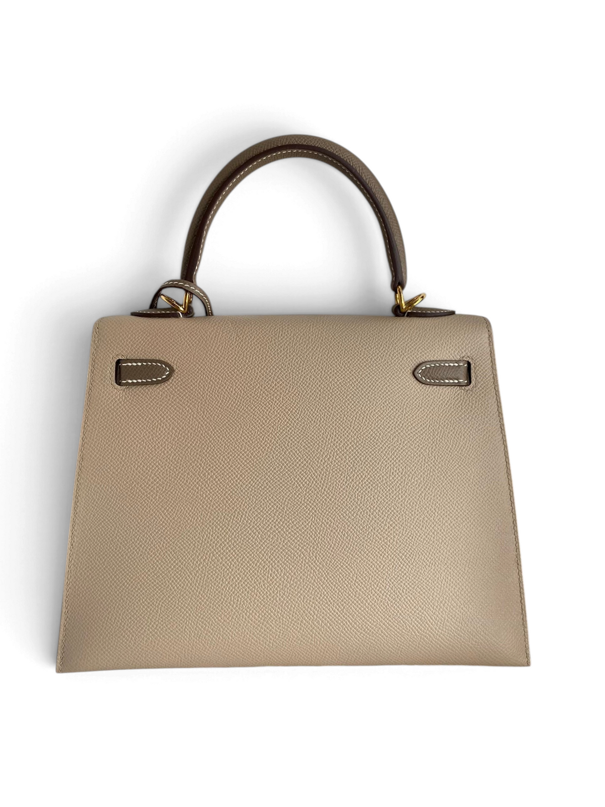 SWORD LUXURY marka, bej renkli, dayanıklı Epsom deriden üretilmiş, zarif tasarımlı 25 cm Hermès Kelly çanta.
