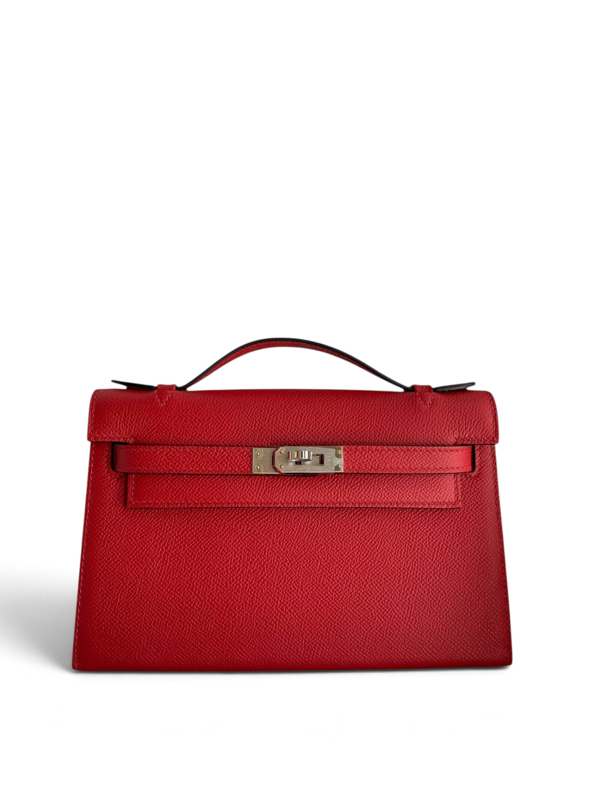 SWORD LUXURY 22 cm kırmızı Epsom deri Mini Kelly çanta, ikonik döner kilitli ve şık yapılandırılmış tasarımlı.