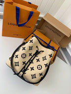 Monogram Embroidery Cotton Bucket Bag
