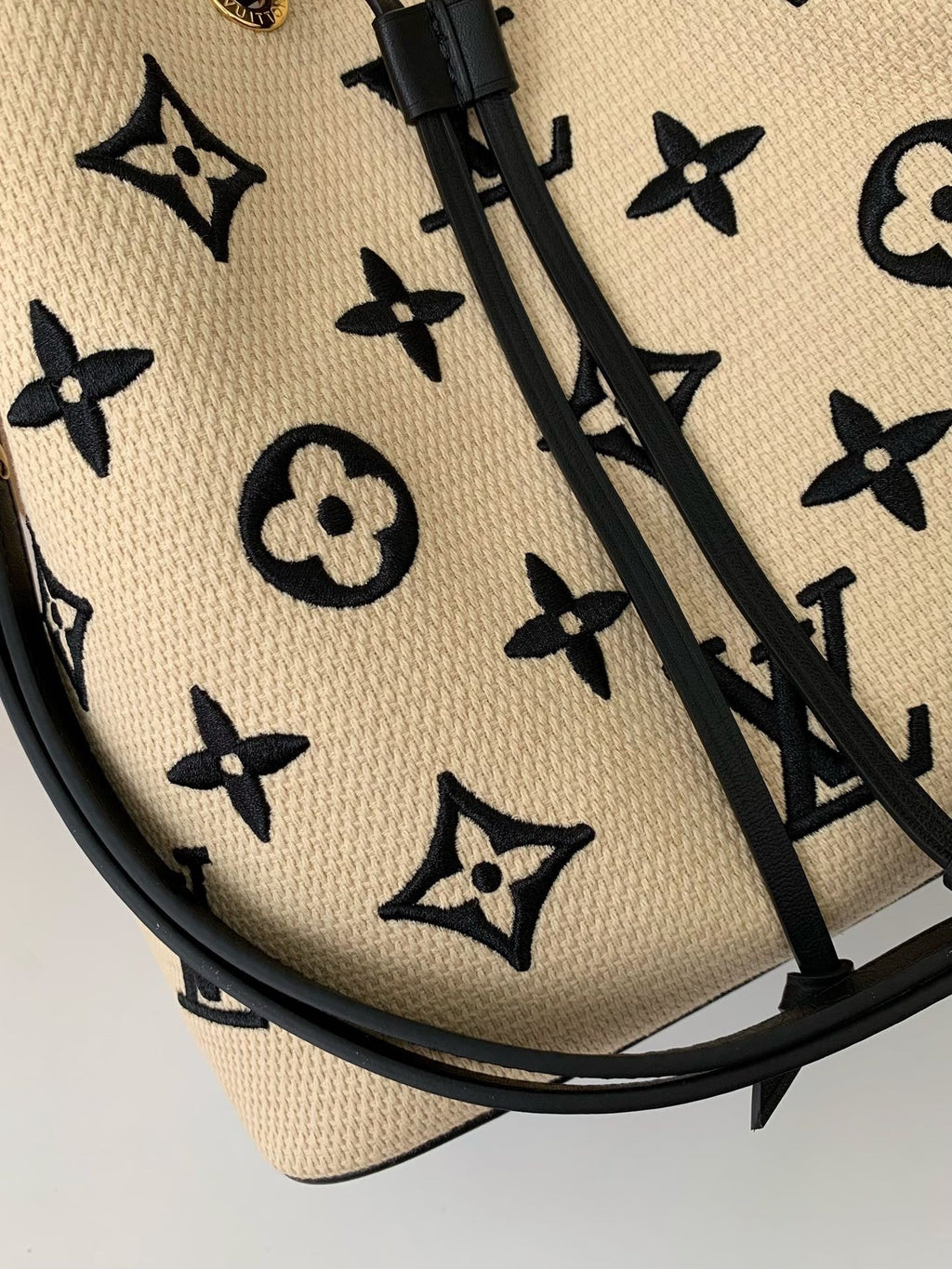 Monogram Embroidery Cotton Bucket Bag