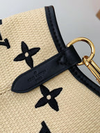 Monogram Embroidery Cotton Bucket Bag