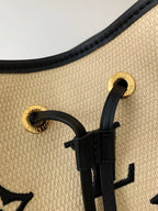 Monogram Embroidery Cotton Bucket Bag