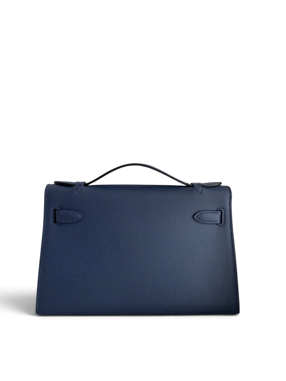 SWORD LUXURY lacivert Epsom deri 22cm Mini Kelly çanta, üstten tutmalı ve zarif dokulu yüzeyli.