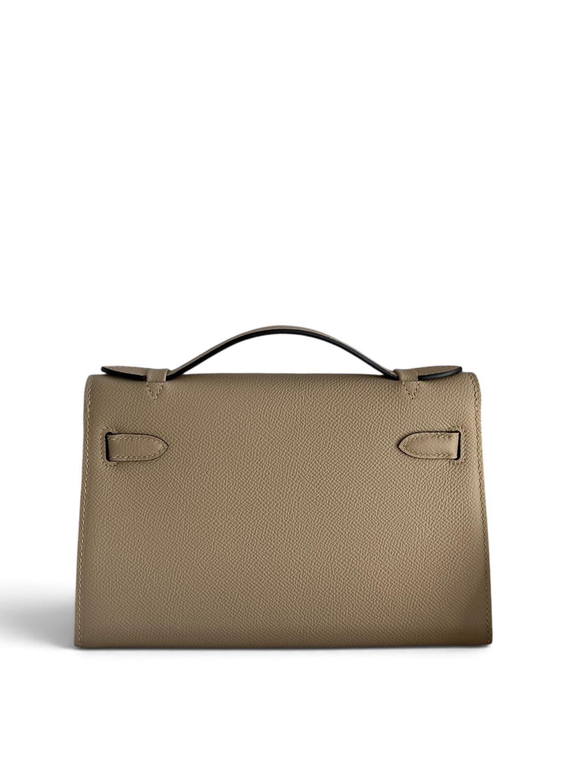 SWORD LUXURY Mini Kelly 22cm bej renkli Epsom deri çanta, kutu içerisinde şık ve yapılandırılmış tasarımıyla.