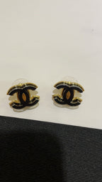 Black Enamel CC Logo Stud Earrings