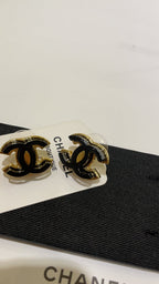 Black Enamel CC Logo Stud Earrings