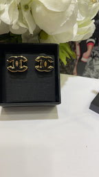 Black Enamel CC Logo Stud Earrings